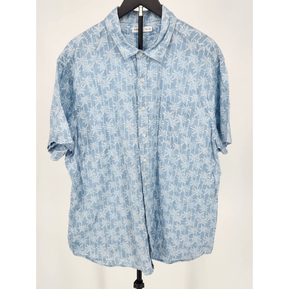 Sonoma Goods For Life Mens XXL Tall Blue Palm Tree Linen Blend Button Down Shirt
